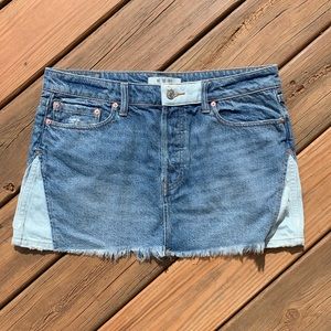 Free People Mini Skirt Patched Frayed Denim